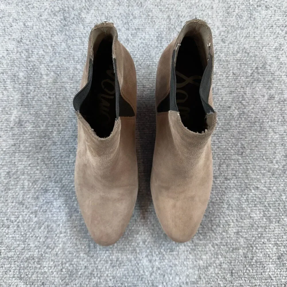 Sam Edelman Morillo Ankle Booties Womens 8 Brown Suede Block Heel Zip READ